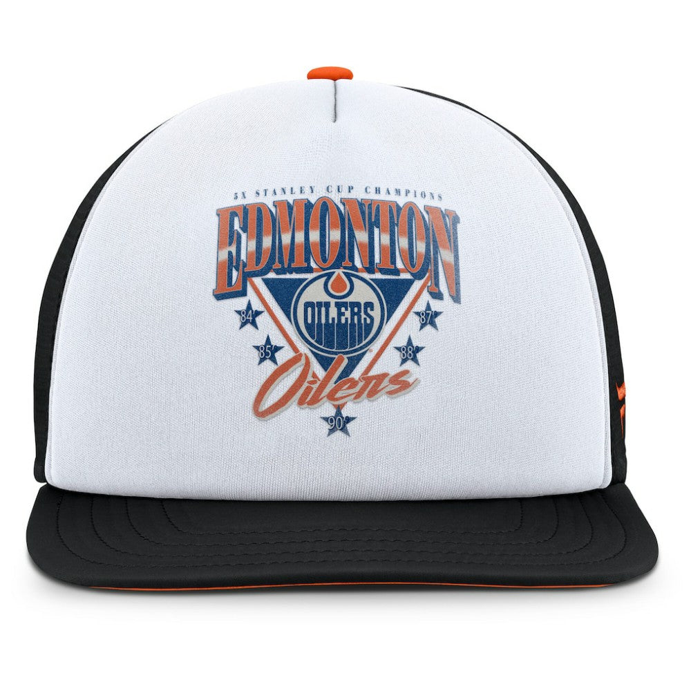 NHL White/Black Edmonton Oilers Fanatics Decades Collection Foam Front Snapback Hat