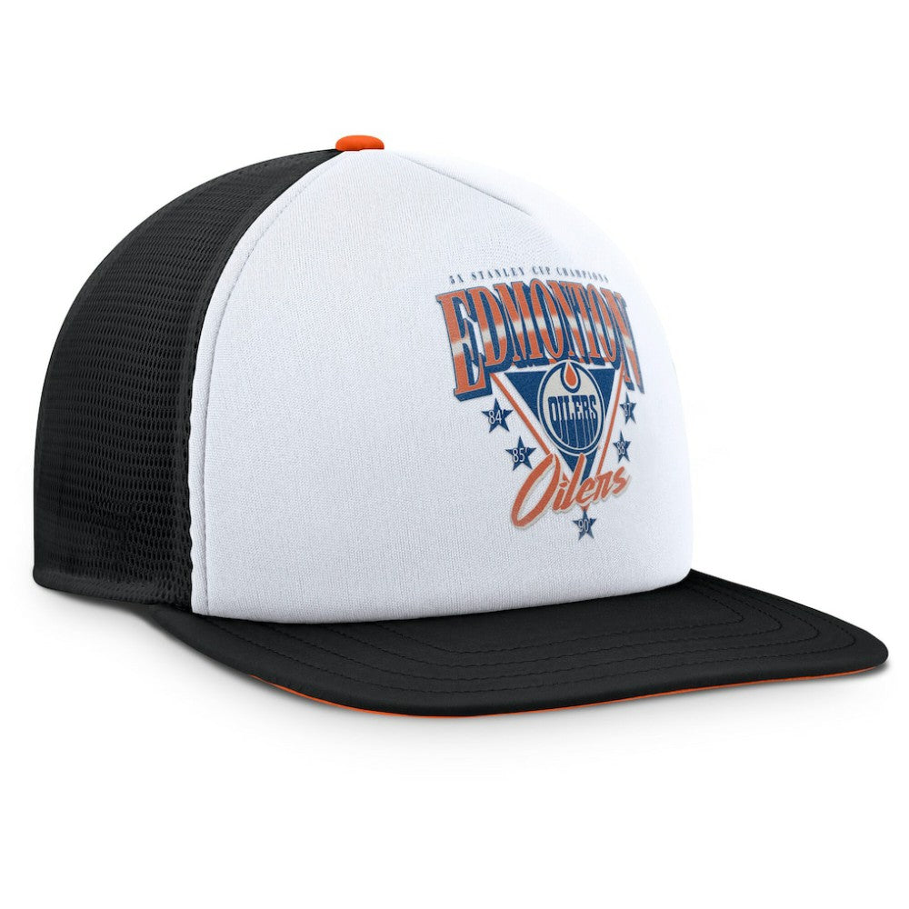 NHL White/Black Edmonton Oilers Fanatics Decades Collection Foam Front Snapback Hat