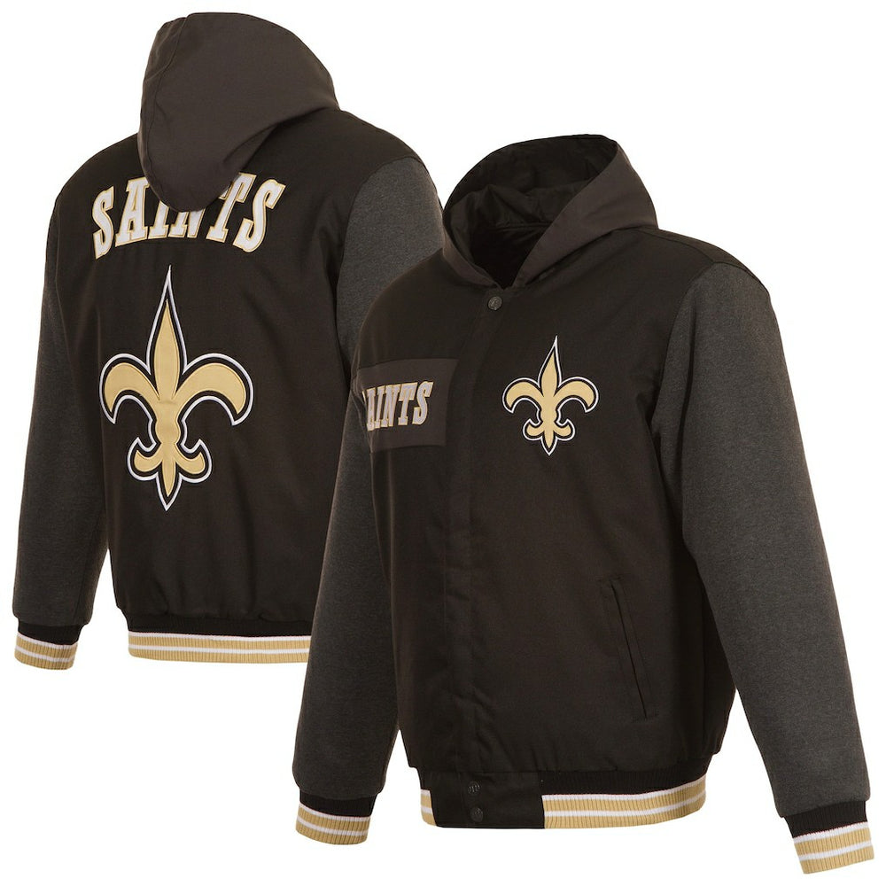 JH Design Reversible Twill Hoodie Full-Zip Jacket - New Orleans Saints
