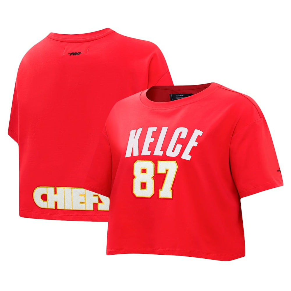 Travis Kelce  Pro Standard Women's Player Name & Number Cropped Boxy T-Shirt - Kansas City Chiefs