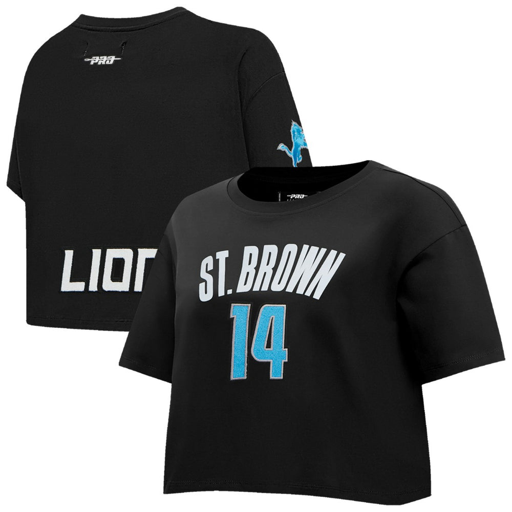 Amon-Ra St. Brown  Pro Standard Women's Player Name & Number Cropped Boxy T-Shirt - Detroit Lions