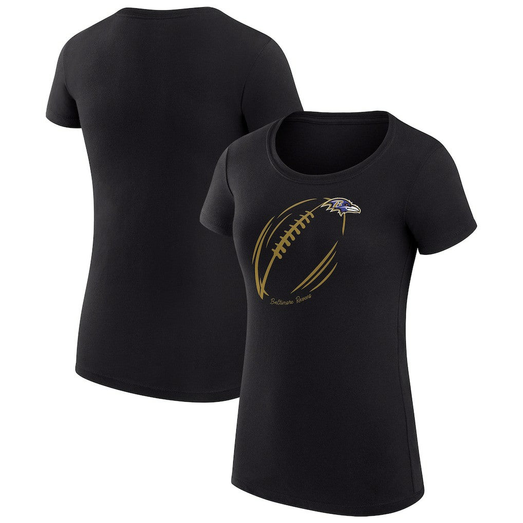 G-III 4Her by Carl Banks Women's Super-Slim Fit Lightweight Subtle Football T-Shirt - Baltimore Ravens