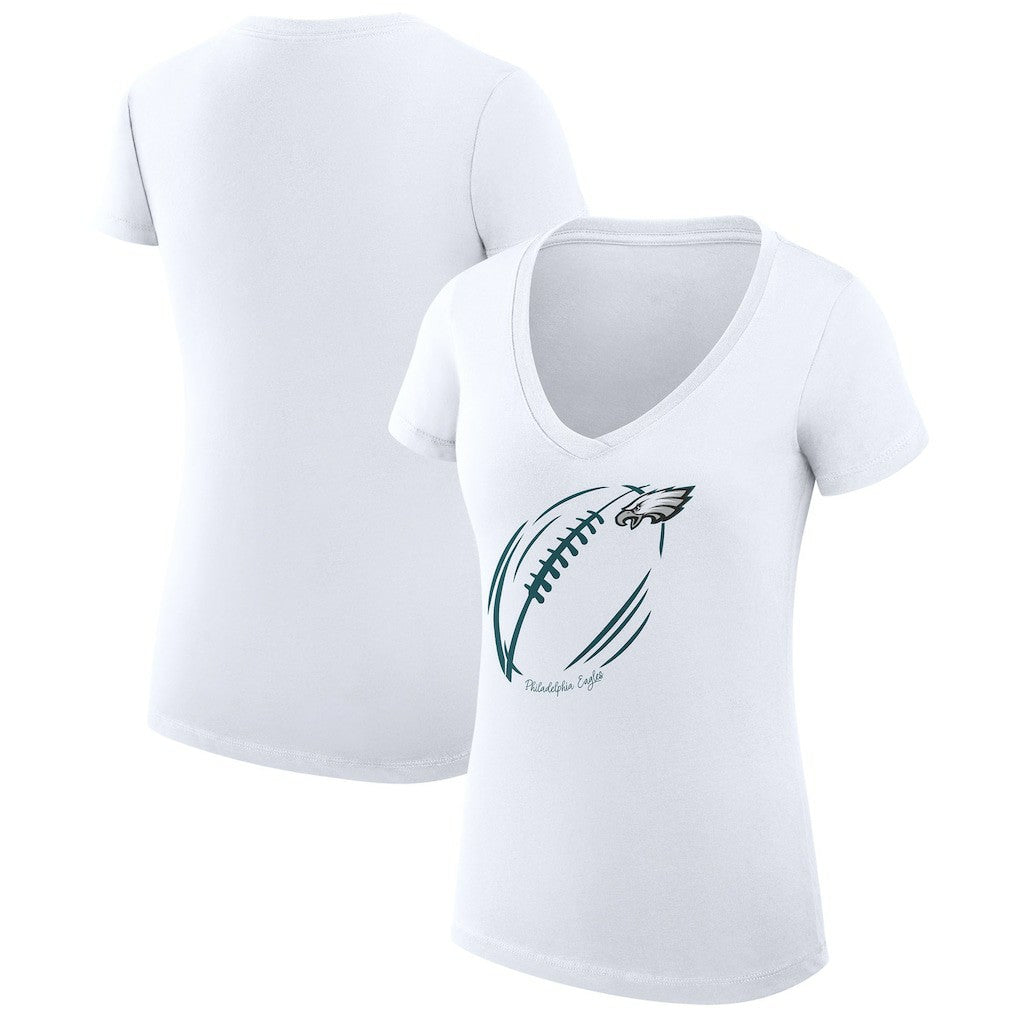 G-III 4Her by Carl Banks Women's Super-Slim Fit Lightweight Subtle Football V-Neck T-Shirt - Philadelphia Eagles