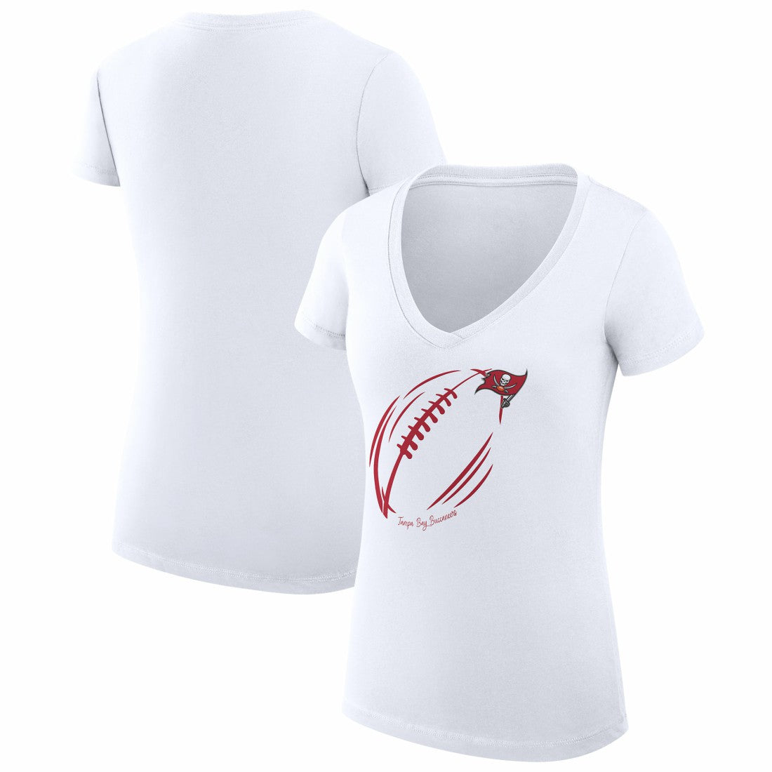 G-III 4Her by Carl Banks Women's Super-Slim Fit Lightweight Subtle Football V-Neck T-Shirt - Tampa Bay Buccaneers