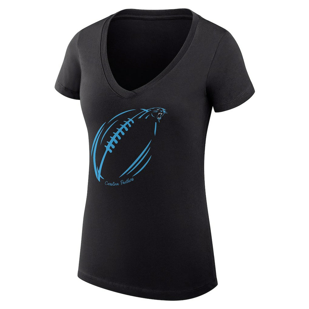 G-III 4Her by Carl Banks Women's Super-Slim Fit Lightweight Subtle Football V-Neck T-Shirt - Carolina Panthers