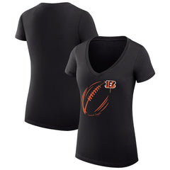 G-III 4Her by Carl Banks Women's Super-Slim Fit Lightweight Subtle Football V-Neck T-Shirt - Cincinnati Bengals