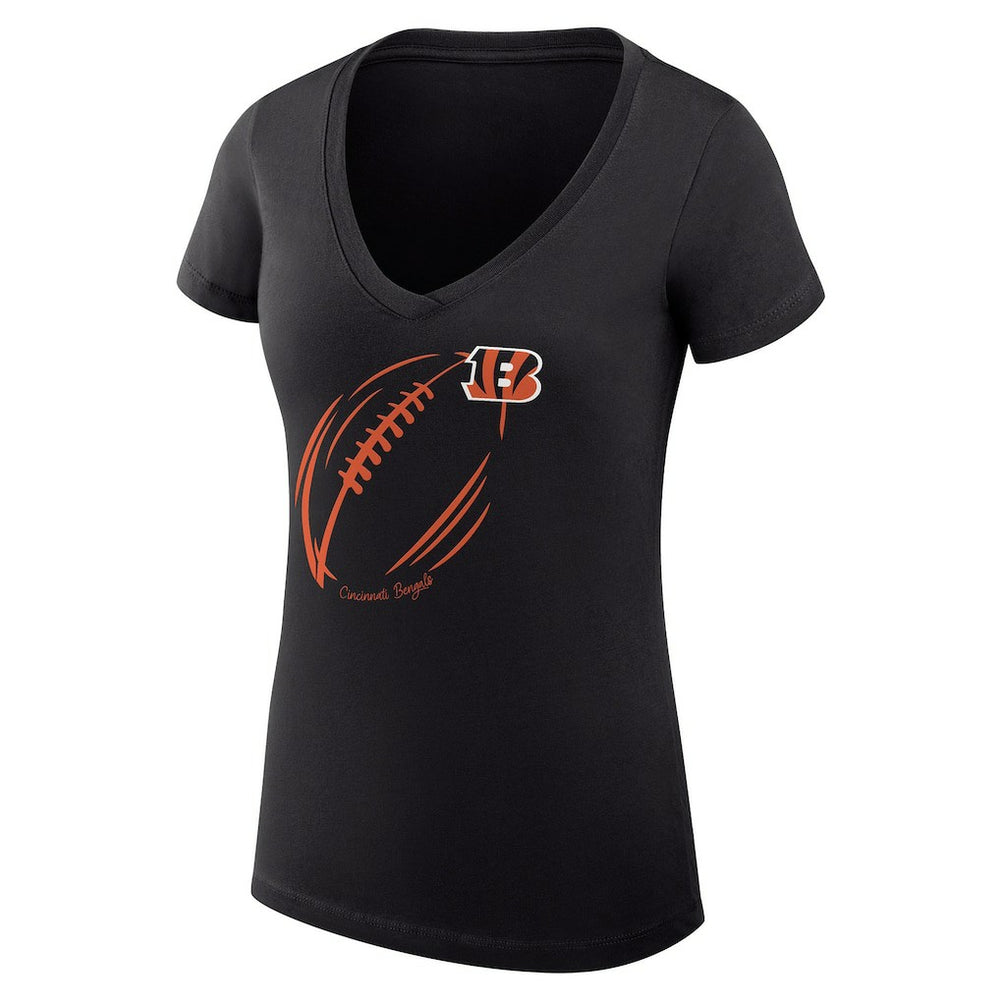 G-III 4Her by Carl Banks Women's Super-Slim Fit Lightweight Subtle Football V-Neck T-Shirt - Cincinnati Bengals