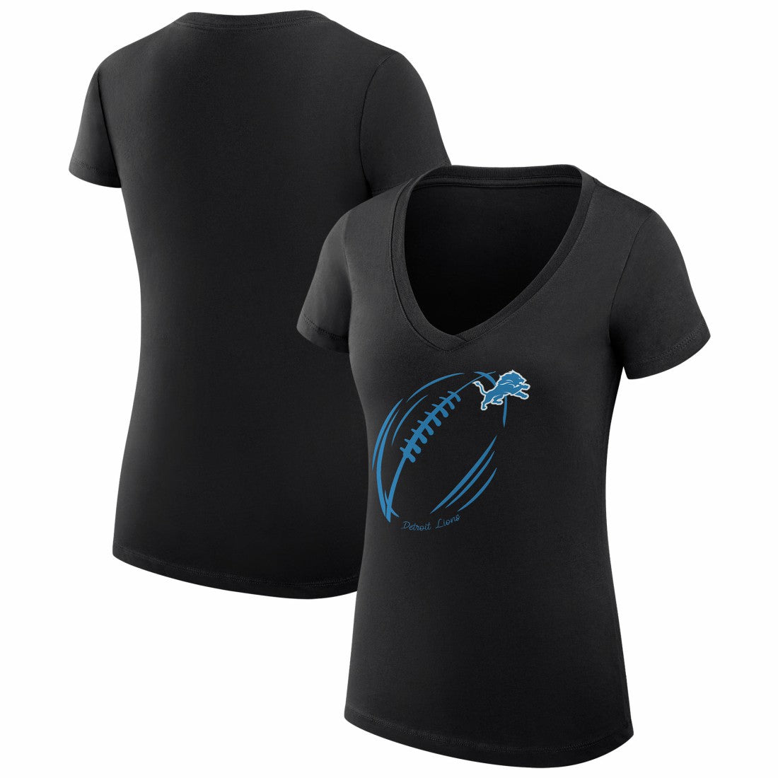 G-III 4Her by Carl Banks Women's Super-Slim Fit Lightweight Subtle Football V-Neck T-Shirt - Detroit Lions