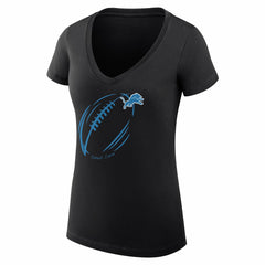 G-III 4Her by Carl Banks Women's Super-Slim Fit Lightweight Subtle Football V-Neck T-Shirt - Detroit Lions