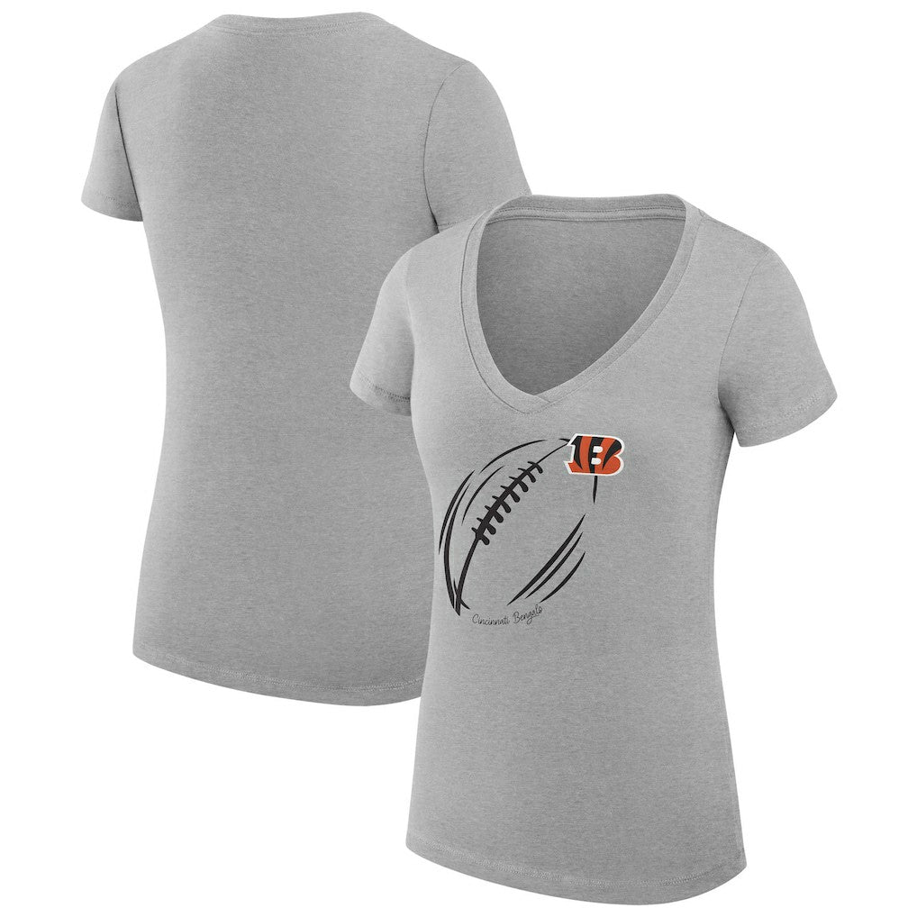 G-III 4Her by Carl Banks Women's Super-Slim Fit Lightweight Subtle Football V-Neck T-Shirt - Cincinnati Bengals