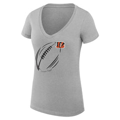 G-III 4Her by Carl Banks Women's Super-Slim Fit Lightweight Subtle Football V-Neck T-Shirt - Cincinnati Bengals