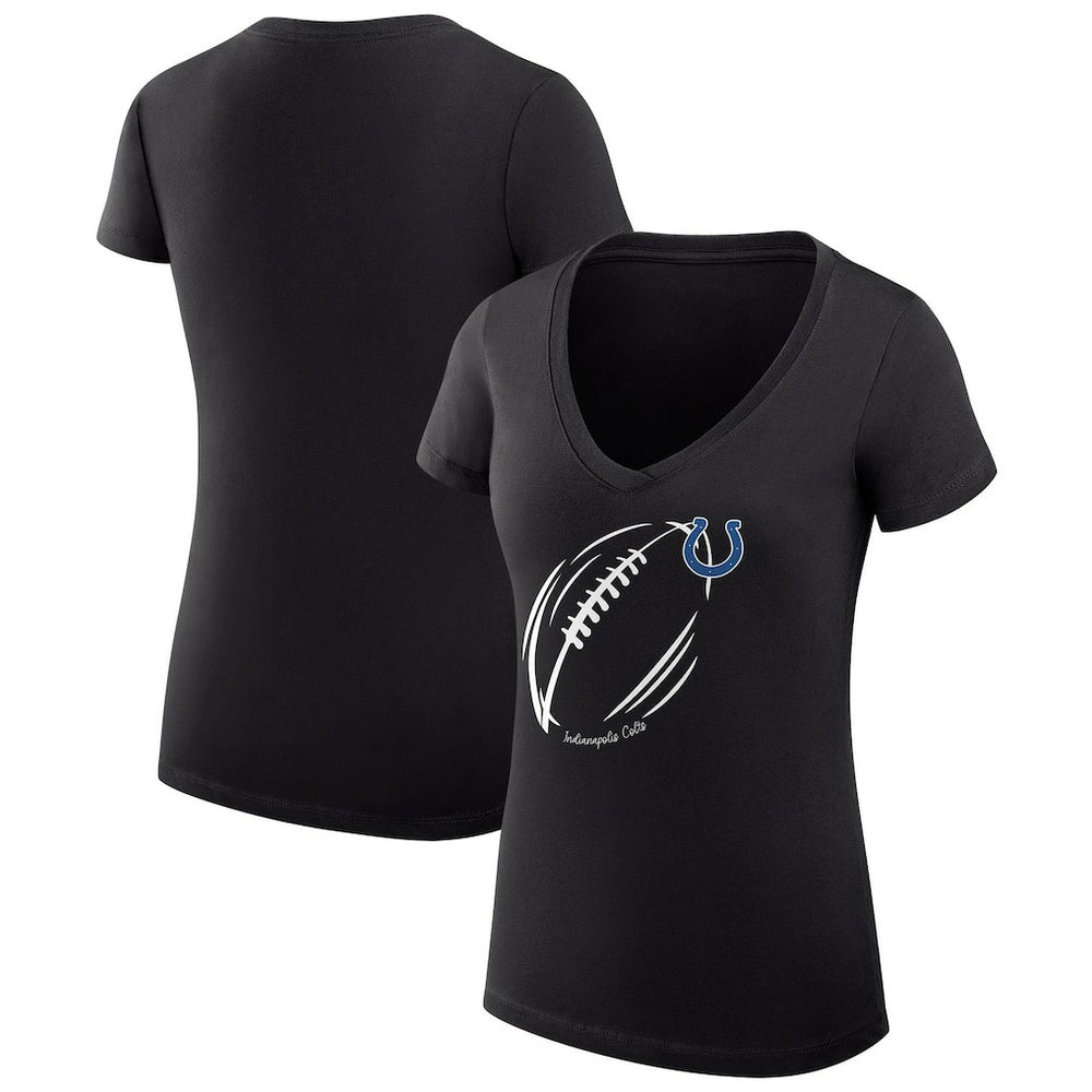 G-III 4Her by Carl Banks Women's Super-Slim Fit Lightweight Subtle Football V-Neck T-Shirt - Indianapolis Colts