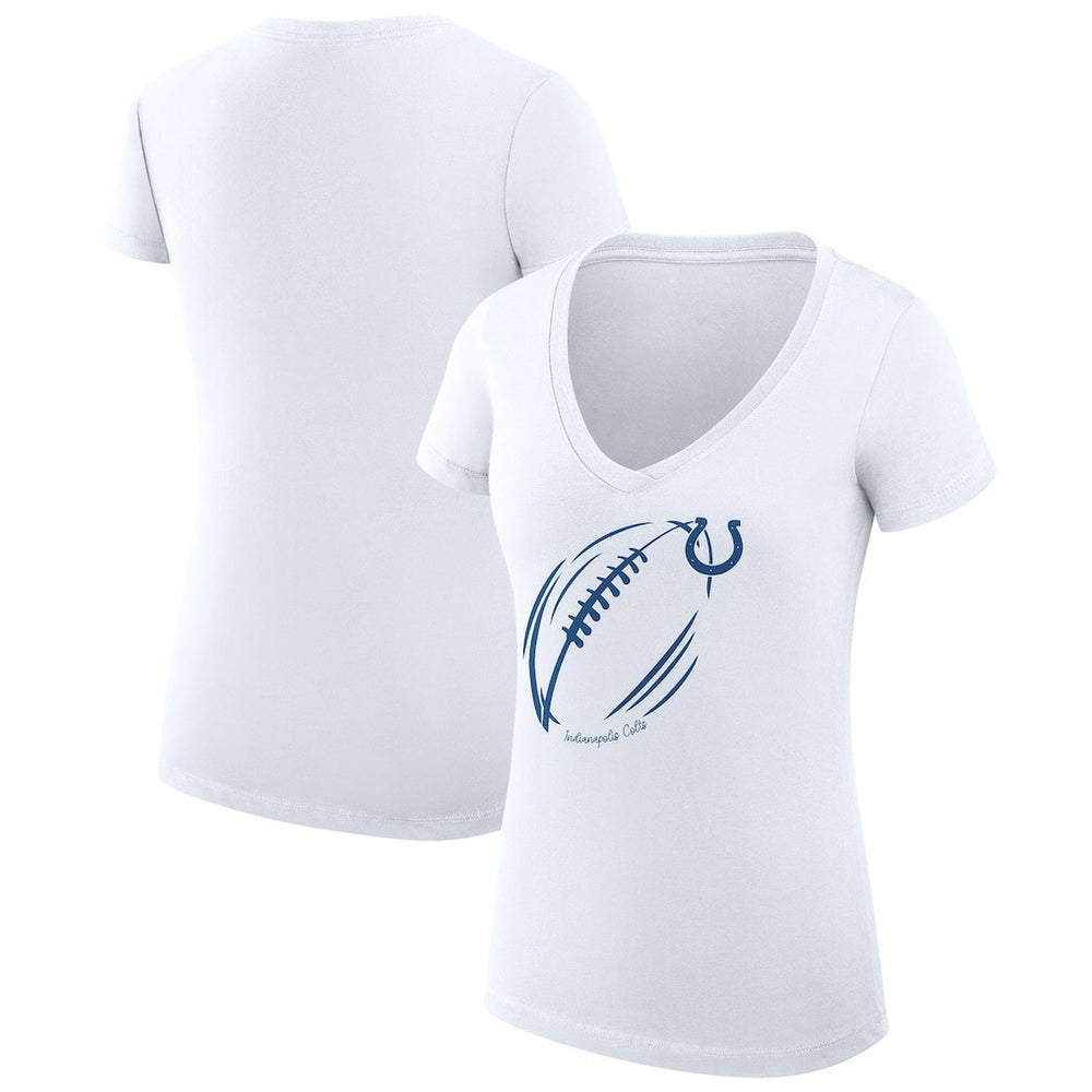 G-III 4Her by Carl Banks Women's Super-Slim Fit Lightweight Subtle Football V-Neck T-Shirt - Indianapolis Colts