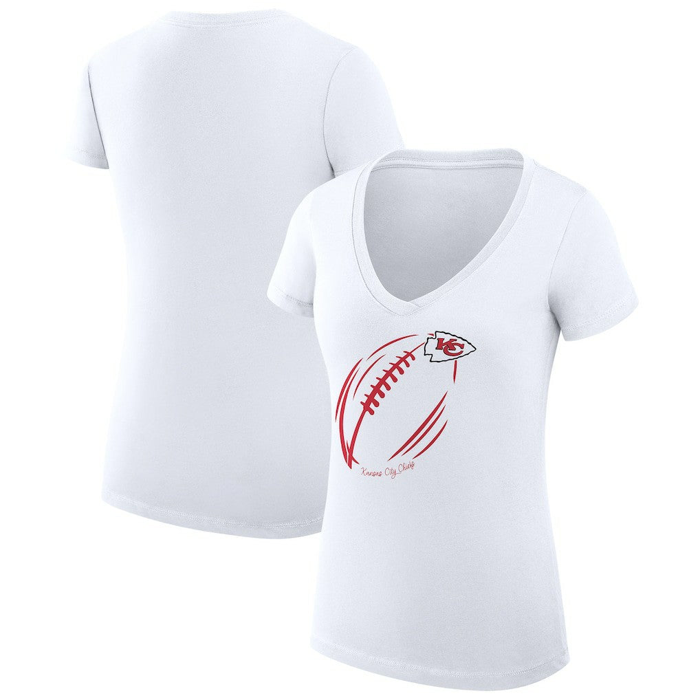 G-III 4Her by Carl Banks Women's Super-Slim Fit Lightweight Subtle Football V-Neck T-Shirt - Kansas City Chiefs