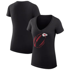 G-III 4Her by Carl Banks Women's Super-Slim Fit Lightweight Subtle Football V-Neck T-Shirt - Kansas City Chiefs