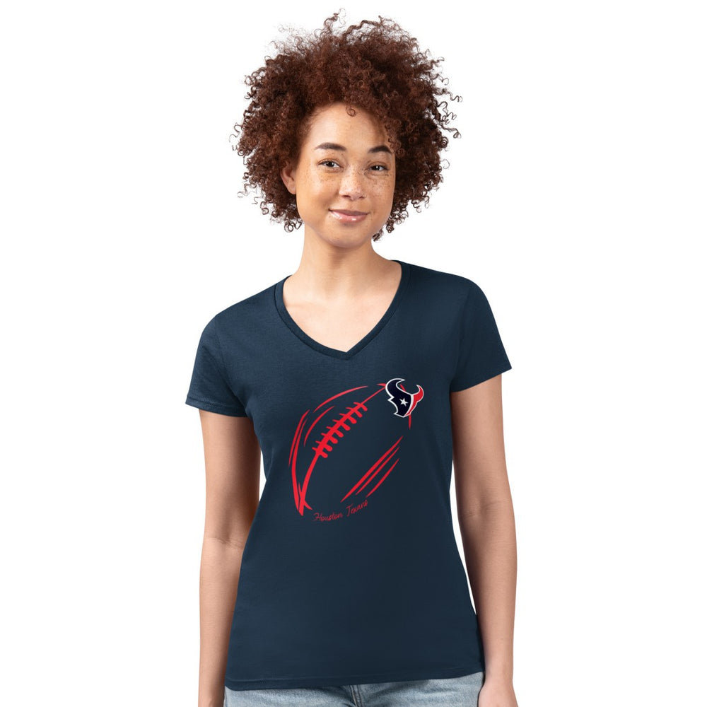 G-III 4Her by Carl Banks Women's Super-Slim Fit Lightweight Subtle Football V-Neck T-Shirt - Houston Texans