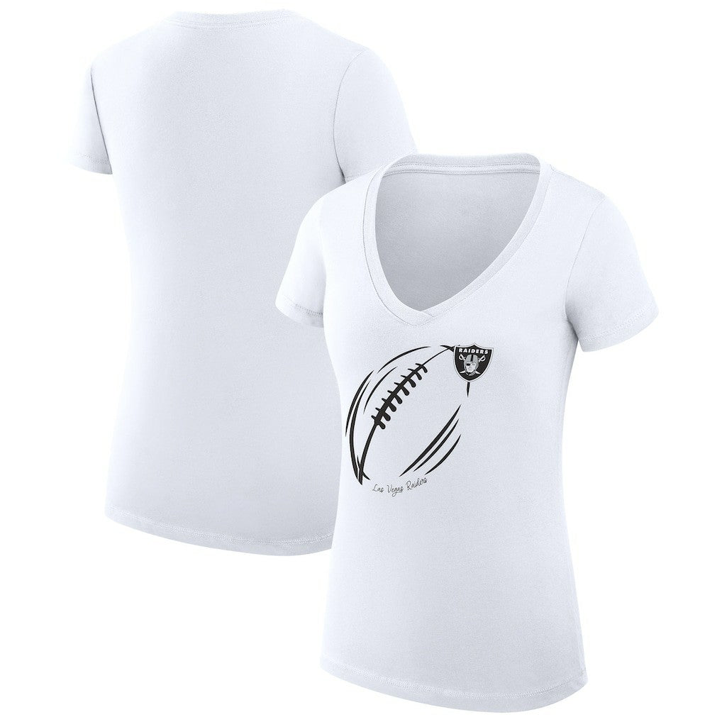 G-III 4Her by Carl Banks Women's Super-Slim Fit Lightweight Subtle Football V-Neck T-Shirt - Las Vegas Raiders