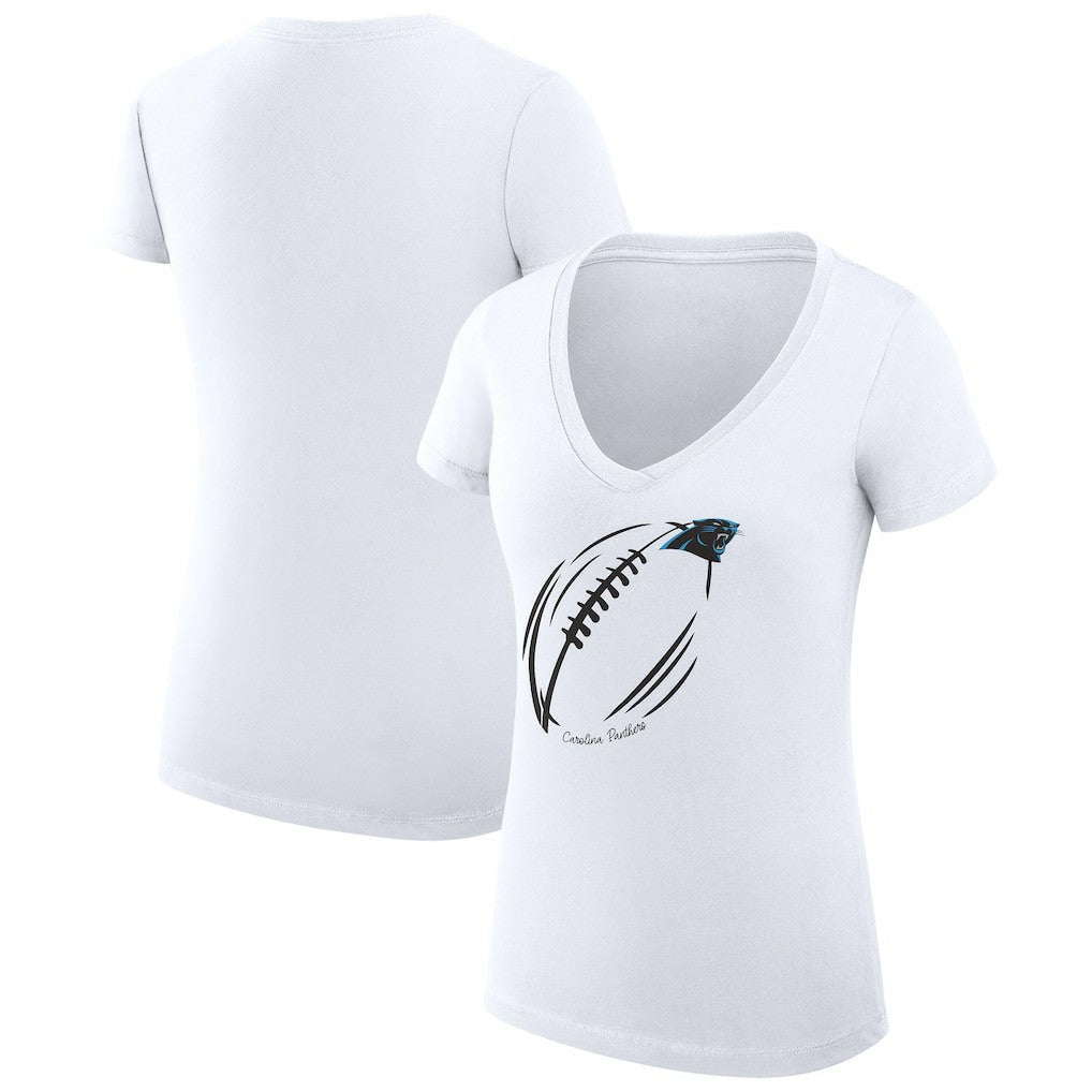 G-III 4Her by Carl Banks Women's Super-Slim Fit Lightweight Subtle Football V-Neck T-Shirt - Carolina Panthers