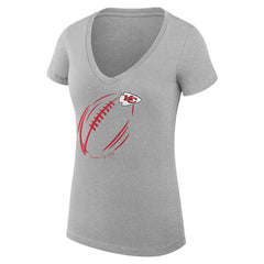 G-III 4Her by Carl Banks Women's Super-Slim Fit Lightweight Subtle Football V-Neck T-Shirt - Kansas City Chiefs