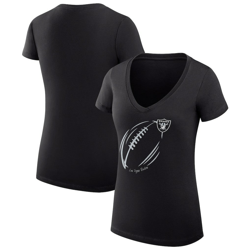 G-III 4Her by Carl Banks Women's Super-Slim Fit Lightweight Subtle Football V-Neck T-Shirt - Las Vegas Raiders