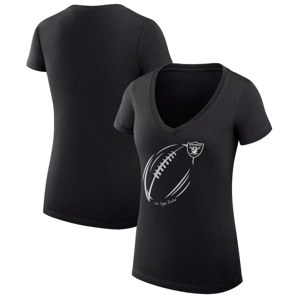 G-III 4Her by Carl Banks Women's Super-Slim Fit Lightweight Subtle Football V-Neck T-Shirt - Las Vegas Raiders