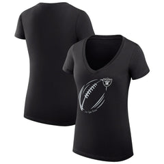 G-III 4Her by Carl Banks Women's Super-Slim Fit Lightweight Subtle Football V-Neck T-Shirt - Las Vegas Raiders
