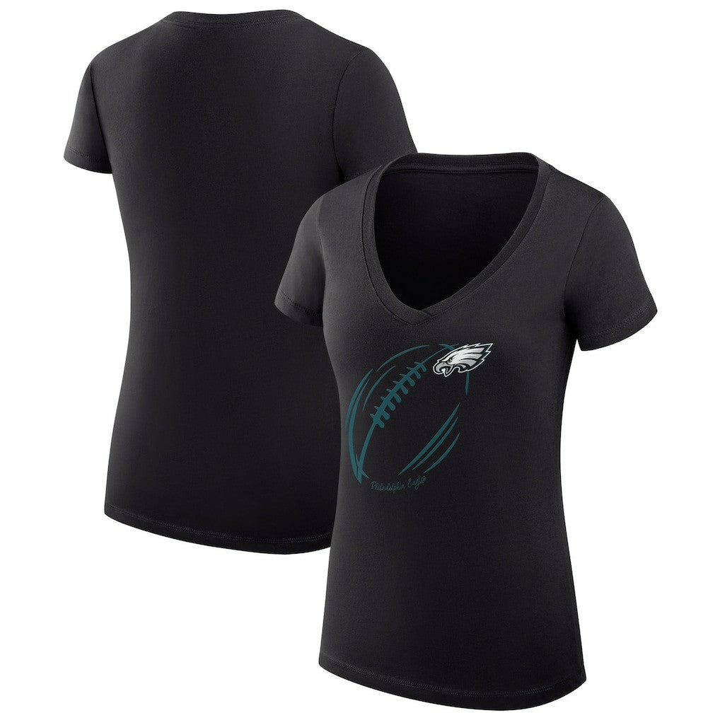 G-III 4Her by Carl Banks Women's Super-Slim Fit Lightweight Subtle Football V-Neck T-Shirt - Philadelphia Eagles
