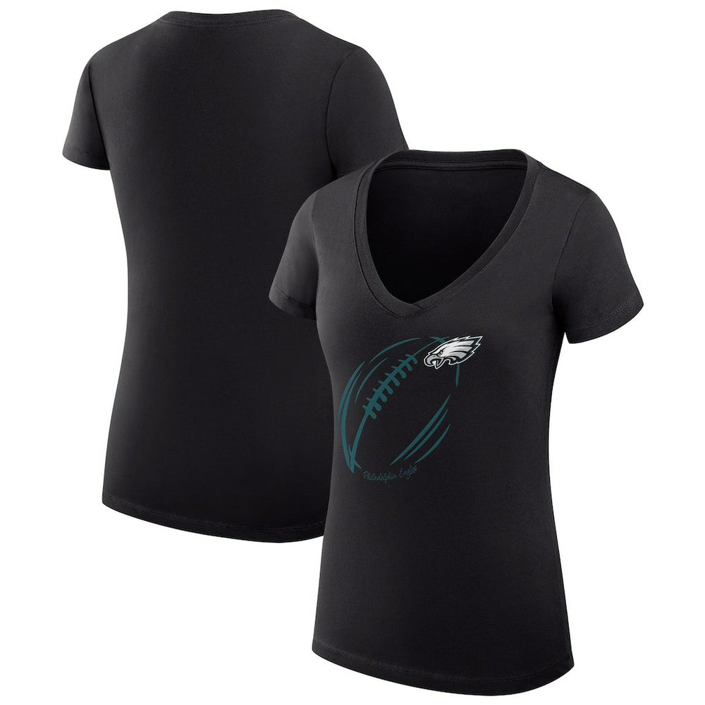 G-III 4Her by Carl Banks Women's Super-Slim Fit Lightweight Subtle Football V-Neck T-Shirt - Philadelphia Eagles