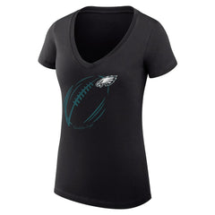 G-III 4Her by Carl Banks Women's Super-Slim Fit Lightweight Subtle Football V-Neck T-Shirt - Philadelphia Eagles