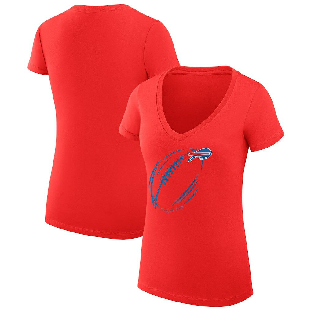 G-III 4Her by Carl Banks Women's Super-Slim Fit Lightweight Subtle Football V-Neck T-Shirt - Buffalo Bills