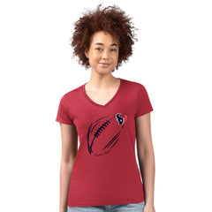 G-III 4Her by Carl Banks Women's Super-Slim Fit Lightweight Subtle Football V-Neck T-Shirt - Houston Texans