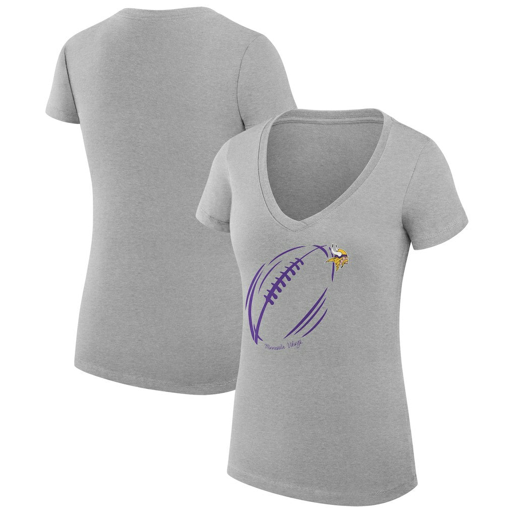 G-III 4Her by Carl Banks Women's Super-Slim Fit Lightweight Subtle Football V-Neck T-Shirt - Minnesota Vikings