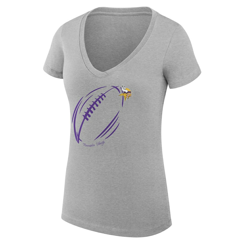 G-III 4Her by Carl Banks Women's Super-Slim Fit Lightweight Subtle Football V-Neck T-Shirt - Minnesota Vikings