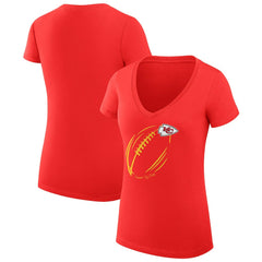 G-III 4Her by Carl Banks Women's Super-Slim Fit Lightweight Subtle Football V-Neck T-Shirt - Kansas City Chiefs