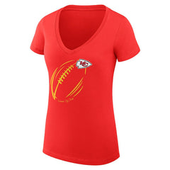 G-III 4Her by Carl Banks Women's Super-Slim Fit Lightweight Subtle Football V-Neck T-Shirt - Kansas City Chiefs