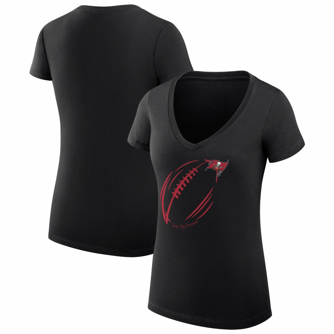 G-III 4Her by Carl Banks Women's Super-Slim Fit Lightweight Subtle Football V-Neck T-Shirt - Tampa Bay Buccaneers