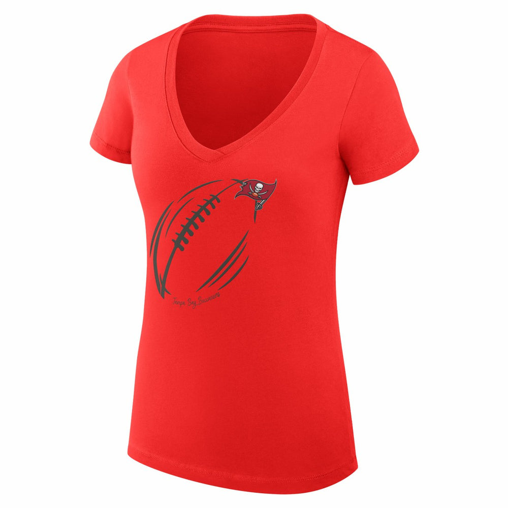 G-III 4Her by Carl Banks Women's Super-Slim Fit Lightweight Subtle Football V-Neck T-Shirt - Tampa Bay Buccaneers