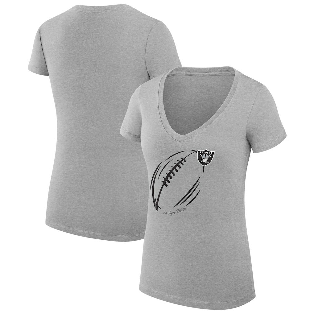 G-III 4Her by Carl Banks Women's Super-Slim Fit Lightweight Subtle Football V-Neck T-Shirt - Las Vegas Raiders