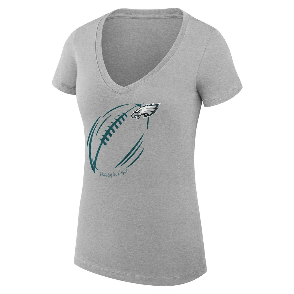 G-III 4Her by Carl Banks Women's Super-Slim Fit Lightweight Subtle Football V-Neck T-Shirt - Philadelphia Eagles