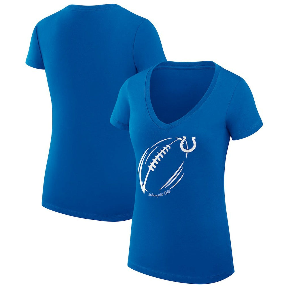 G-III 4Her by Carl Banks Women's Super-Slim Fit Lightweight Subtle Football V-Neck T-Shirt - Indianapolis Colts