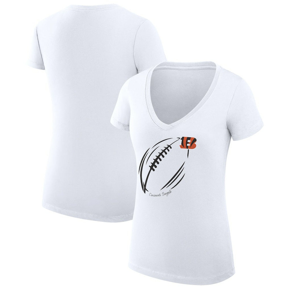 G-III 4Her by Carl Banks Women's Super-Slim Fit Lightweight Subtle Football V-Neck T-Shirt - Cincinnati Bengals