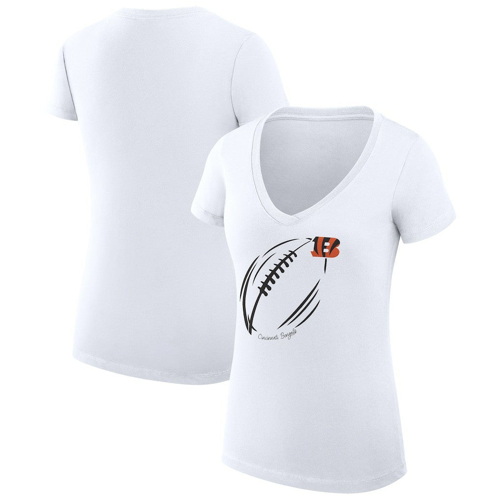 G-III 4Her by Carl Banks Women's Super-Slim Fit Lightweight Subtle Football V-Neck T-Shirt - Cincinnati Bengals