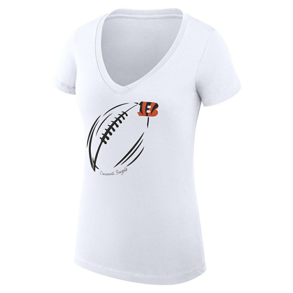 G-III 4Her by Carl Banks Women's Super-Slim Fit Lightweight Subtle Football V-Neck T-Shirt - Cincinnati Bengals