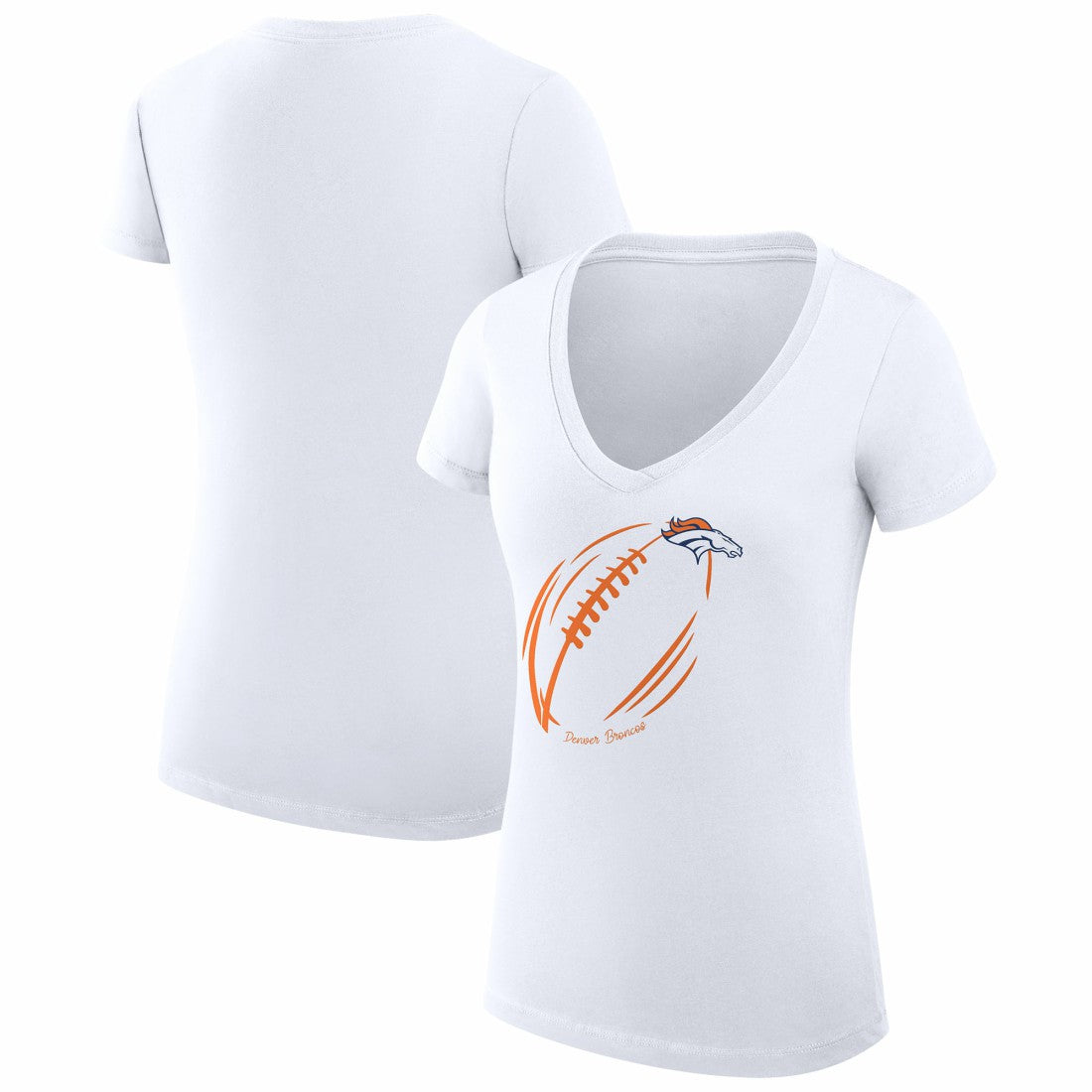 G-III 4Her by Carl Banks Women's Super-Slim Fit Lightweight Subtle Football V-Neck T-Shirt - Denver Broncos