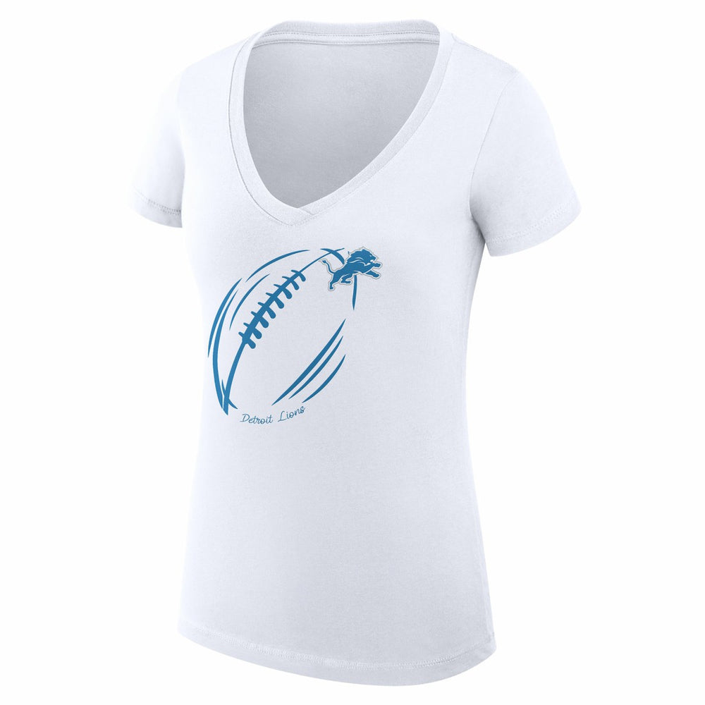 G-III 4Her by Carl Banks Women's Super-Slim Fit Lightweight Subtle Football V-Neck T-Shirt - Detroit Lions