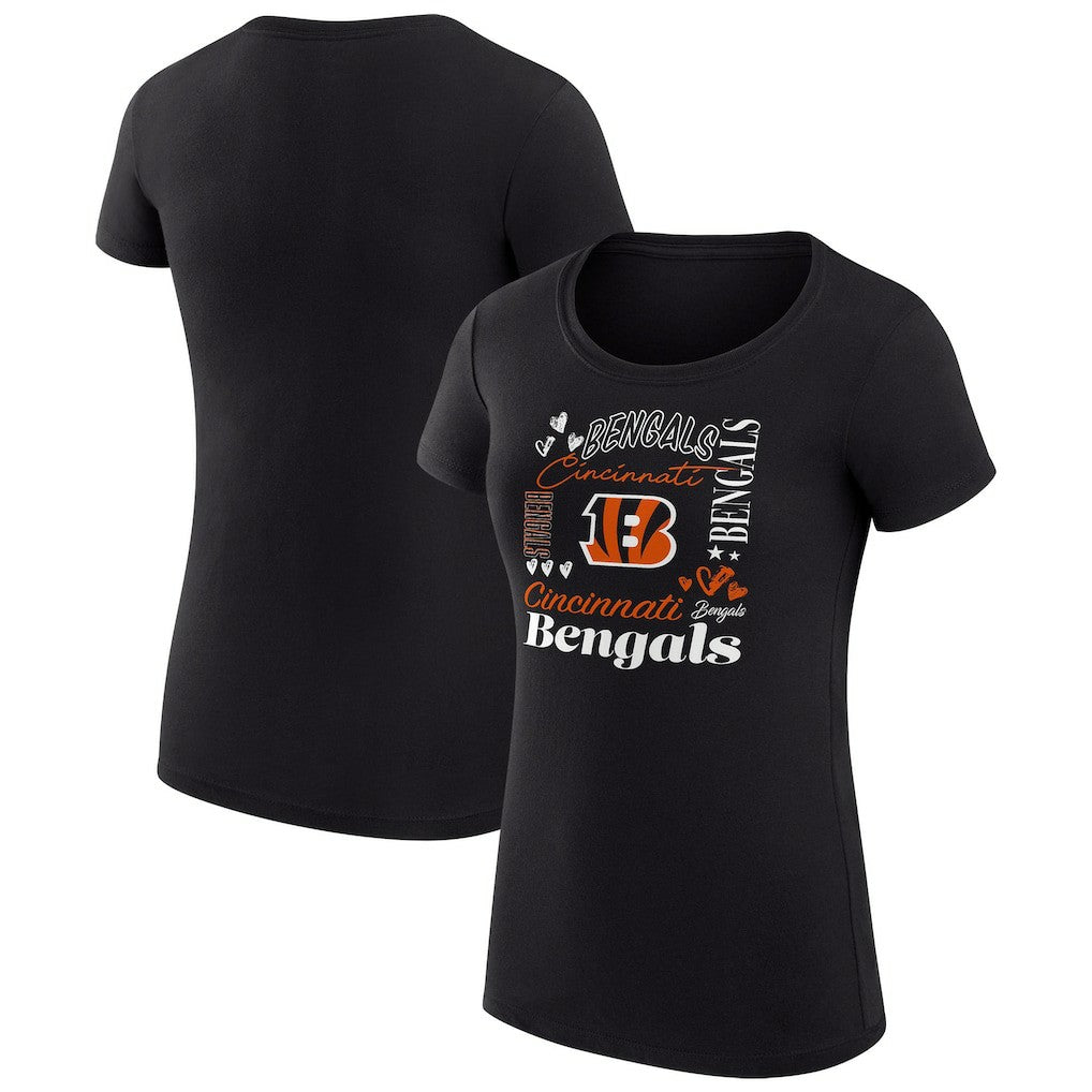 G-III 4Her by Carl Banks Women's Super-Slim Fit Lightweight Collage Team T-Shirt - Cincinnati Bengals