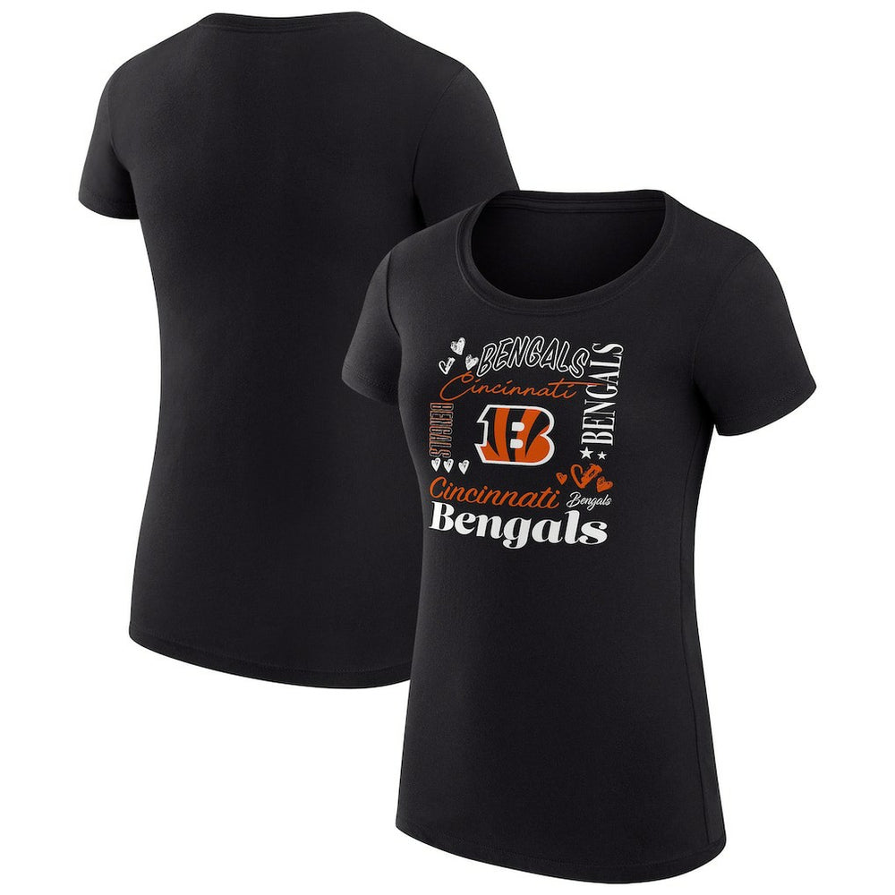 G-III 4Her by Carl Banks Women's Super-Slim Fit Lightweight Collage Team T-Shirt - Cincinnati Bengals