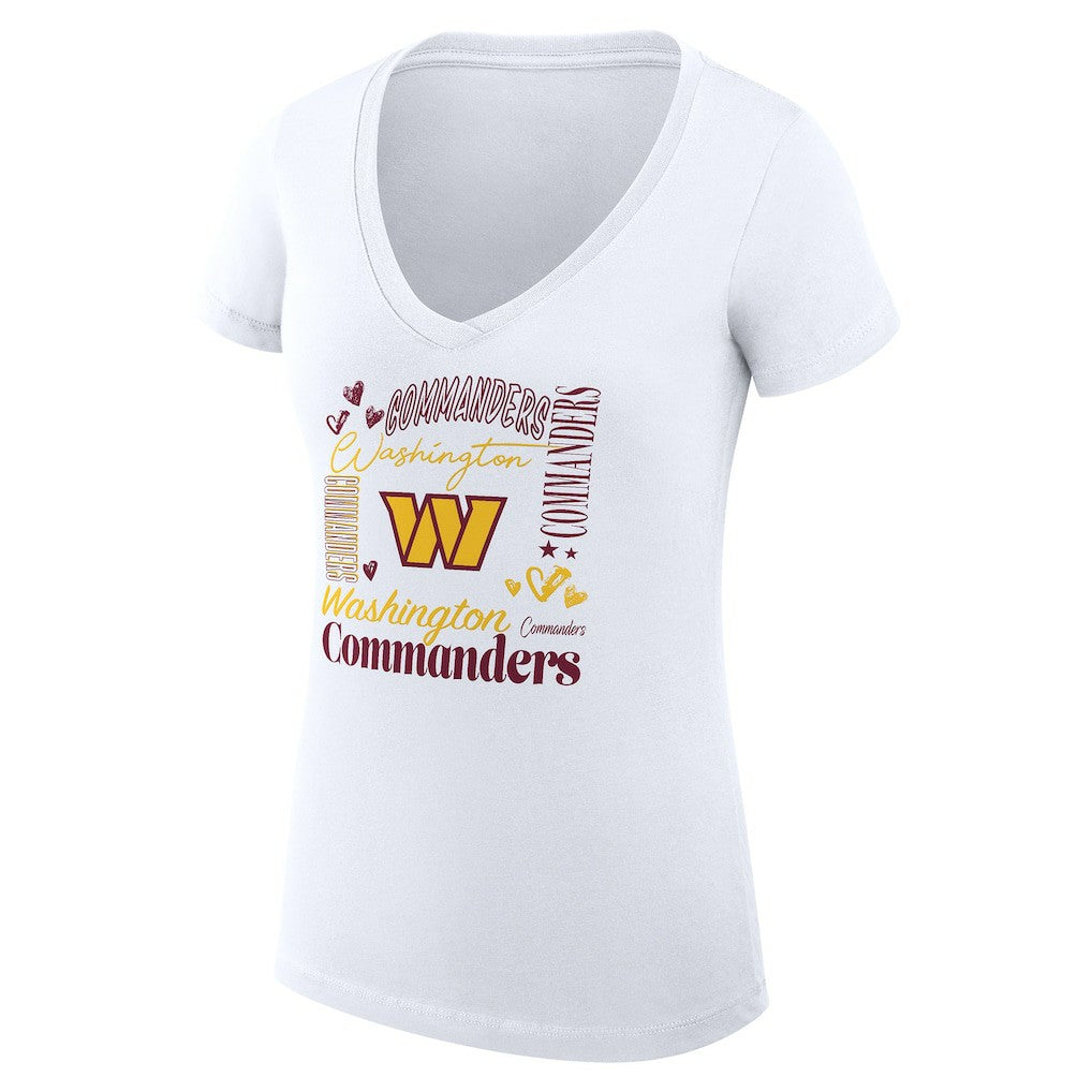 G-III 4Her by Carl Banks Women's Super-Slim Fit Lightweight Collage Team V-Neck T-Shirt - Washington Commanders