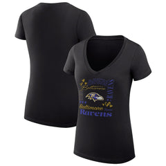 G-III 4Her by Carl Banks Women's Super-Slim Fit Lightweight Collage Team V-Neck T-Shirt - Baltimore Ravens