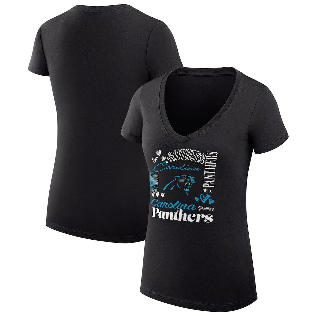 G-III 4Her by Carl Banks Women's Super-Slim Fit Lightweight Collage Team V-Neck T-Shirt - Carolina Panthers